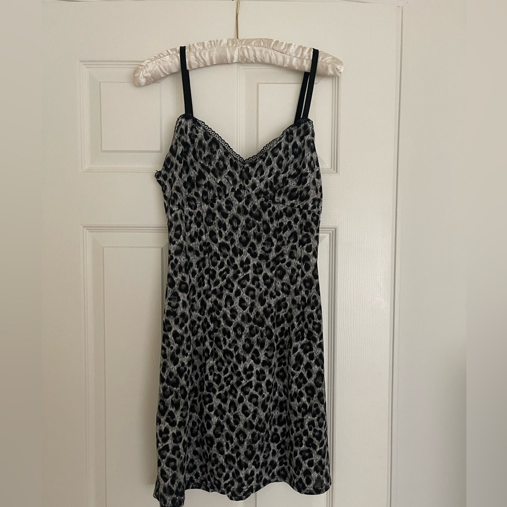 Morgan de Toi Black and Gray Leopard Print Mini Dress
